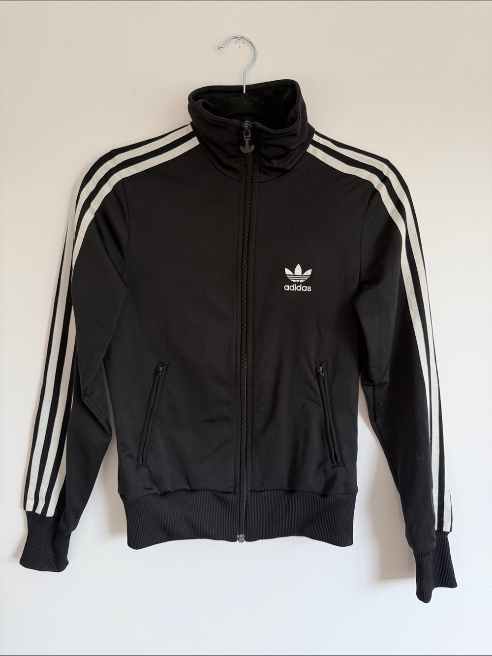 Adidas Black Jacket with White Three-Stripes